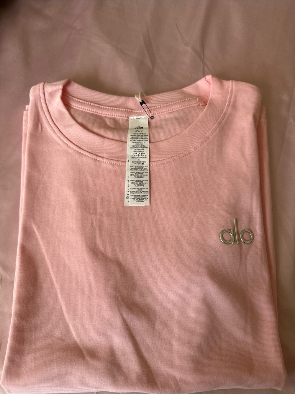 ALO Yoga Kids Pink Logo Crew Tee